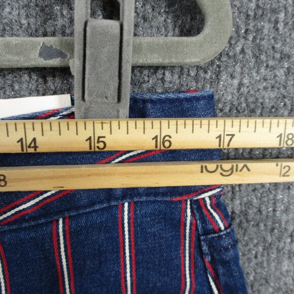 American Eagle Skirt Womens 12 Blue Red Striped Denim Jean Mini Stretch Raw Edge - Picture 10 of 13